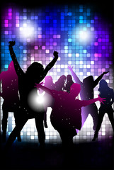 Party people background - vector dancing young people