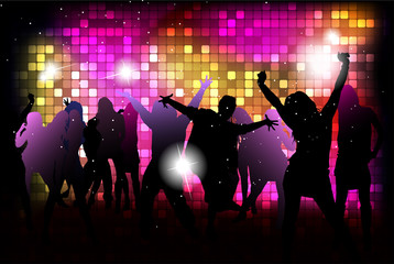 Party people background - vector dancing young people