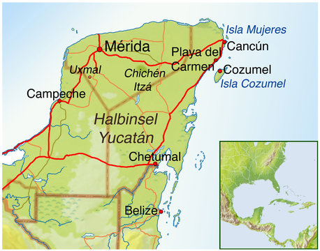 Landkarte von Mexiko.Halbinsel-Yucatan