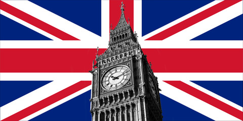 Naklejka na ściany i meble UK British Flag and Big Ben