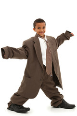 Adorable Handsome Black Boy Child in Baggy Business Suit