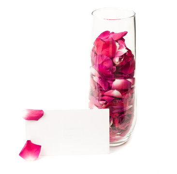 Rose petals in champagne flute