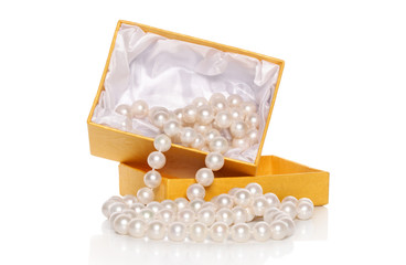 Beautiful pearl necklace on a white