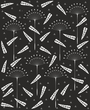 White Dandelion Seamless Vector Pattern