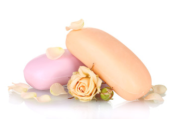 Two soap with roses on white background