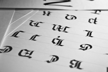 Calligraphic hand written black letter