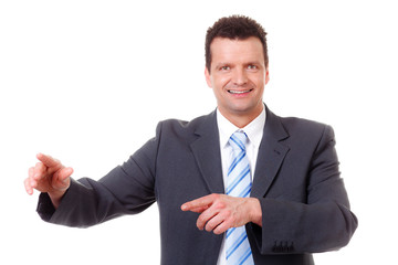 geschäftsmann erklärt mit den händen