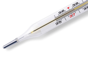 Medical mercury thermometer isolated on white