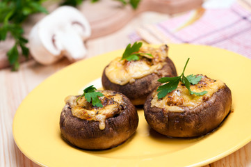 Stuffed mushrooms with cheese.
