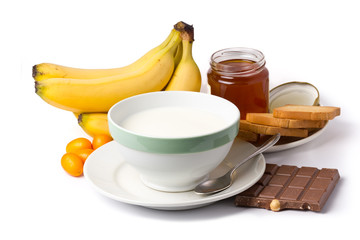 breakfast ingredients isolated on white background