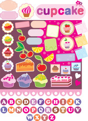 Scrapbook elements with cupcakes. vector