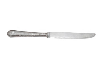 Vintage silver kitchen knife, isolated on white background