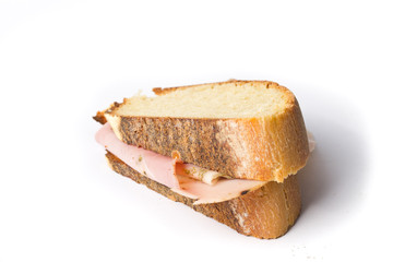 Sandwich with ham isolated on white
