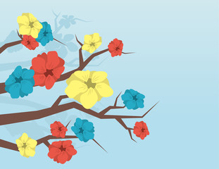 Branches with various colored flowers