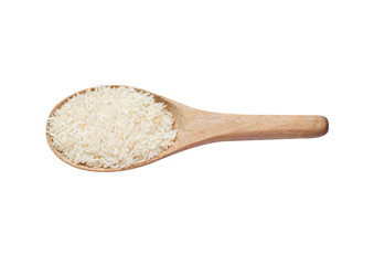 Jasmine rice on wooden scoop