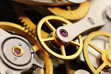 macro of clock mechanism with gears