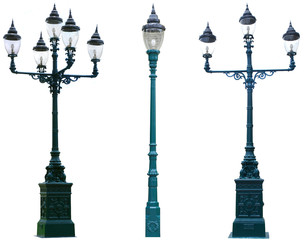 Fototapeta na wymiar Isolated Antique Lamp Post Lamppost Street Road Light Pole