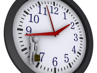 Person hanging from time