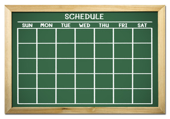 chalkboard with schedule and calendar
