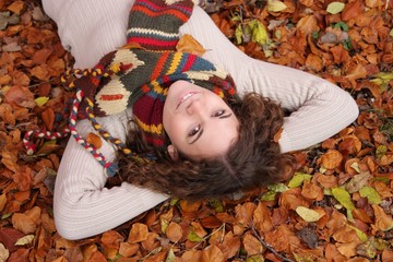 Relaxing on autumnal floor