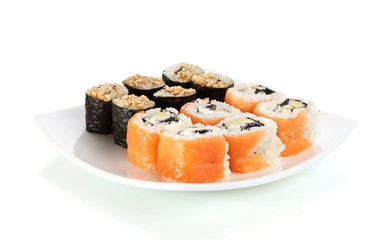 Tasty rolls served on white plate isolated on white