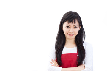 エプロンをした若い女性