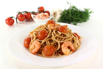 Spaghetti mit Shrimps