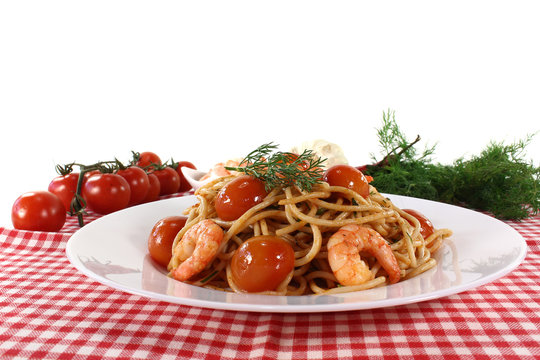 Spaghetti mit Shrimps