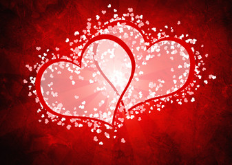 two joint hearts against red backround with stripes