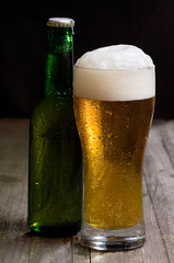 glass and bottle of beer