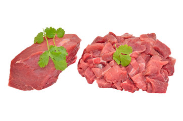 Raw beef meat isolated on white background