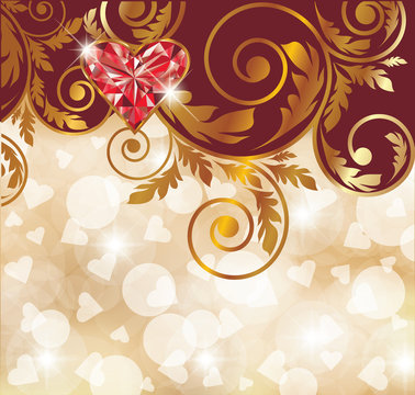 Love card with ruby heart, vector illustration