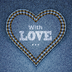 Abstract blue jeans heart on denim background. Valentine's day g