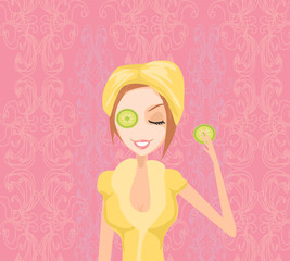 Cute woman applying moisturizer