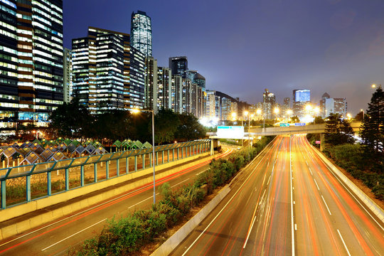 traffic on highway in urban at night