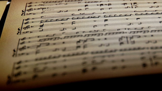 Sheet music, notes, shallow depth of field