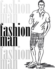 Sketch of fashion handsome man. Vector illustration