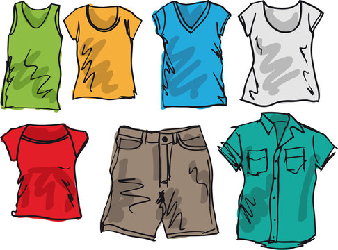 Summer clothing sketch collection. Vector illustration