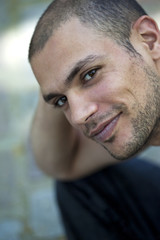 Homme, garçon, jeune, sourire, heureux, bonheur, visage