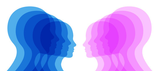 Man and woman human heads. 