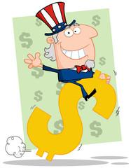 Happy Uncle Sam Riding On A Dollar Symbol