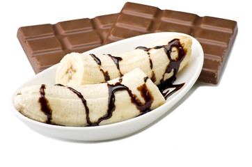 Banana Split and choccolate on the white