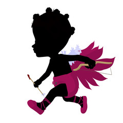 Obraz na płótnie Canvas Little African American Cupid Girl Illustration Silhouette