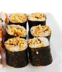 Tasty rolls close-up isolated on white