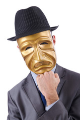 Businessman with mask concealing his identity