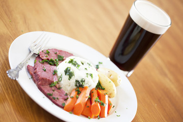 Traditional Corned Beef Dinner with Beer