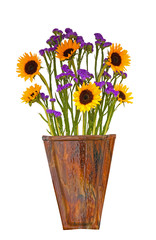 Pretty Arrangement of Sunflowers in a Wooden Vase