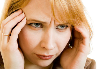 Fototapeta premium Business woman in distress on a white background.