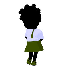 Little African American School Girl Illustration Silhouette