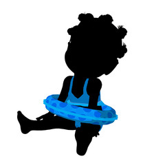 Little African American Swimsuit Girl Illustration Silhouette